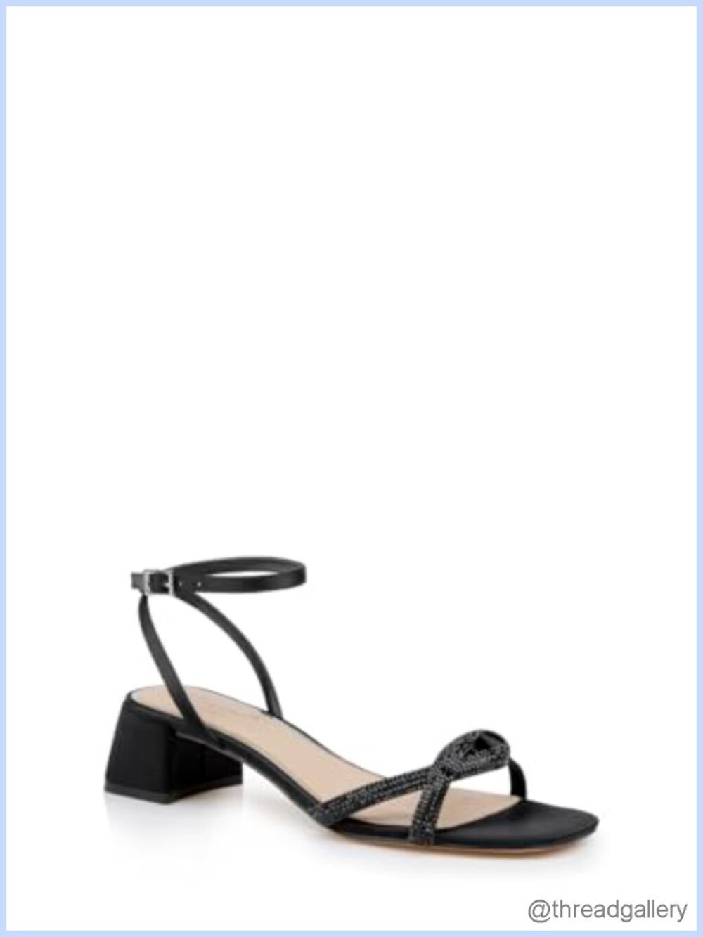 Satin Low Block Heel Sandals with Ankle Strap and Buckle